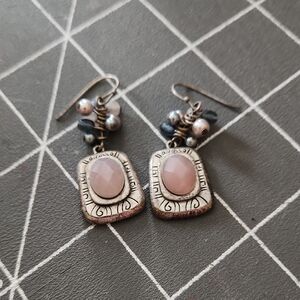 Victorian-Inspired Pink and Silver Drop Earrings